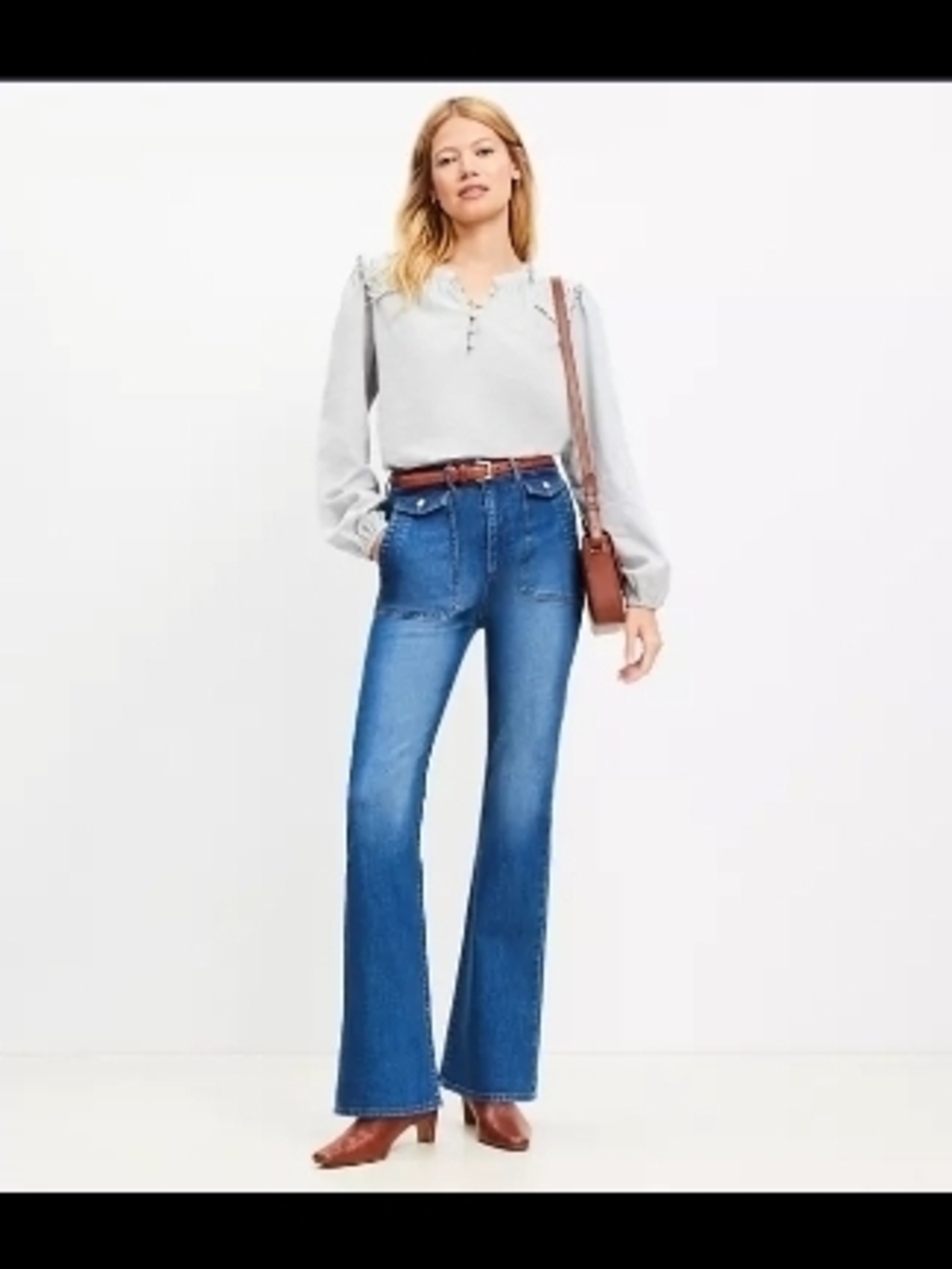 LOFT High-Rise Flare Jeans in Medium Blue